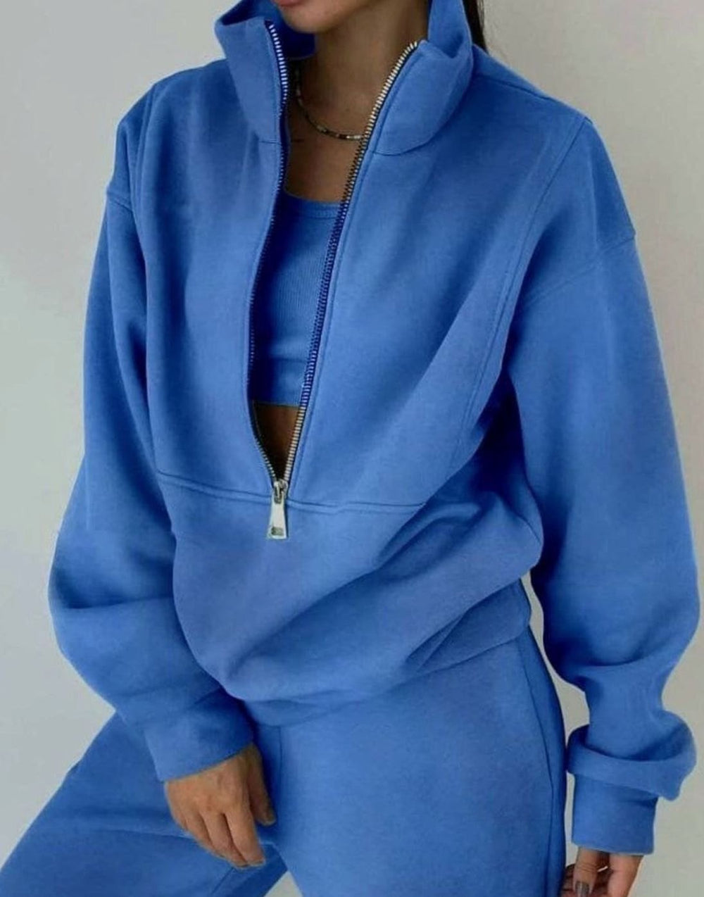 Adeline | Women's Oversized Half-Zip Cropped Jogger Two-Piece Set