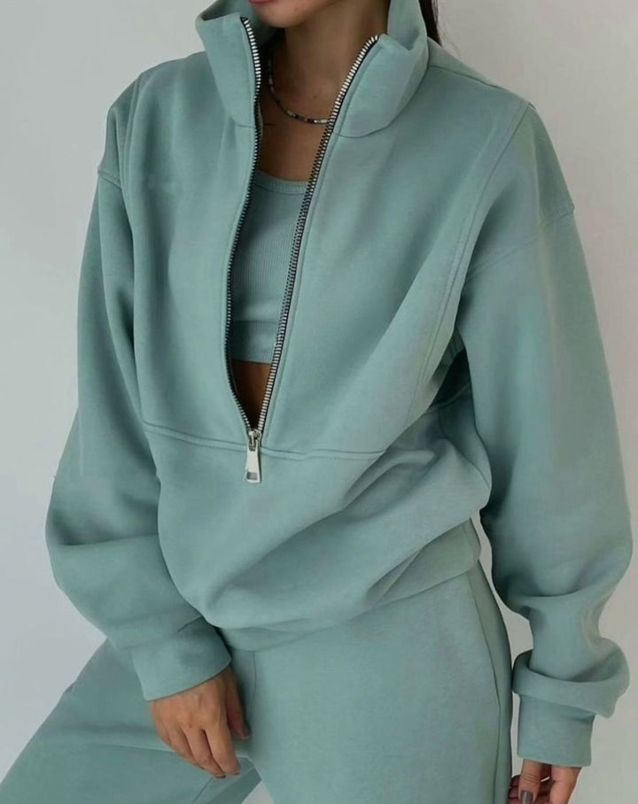 Adeline | Women's Oversized Half-Zip Cropped Jogger Two-Piece Set