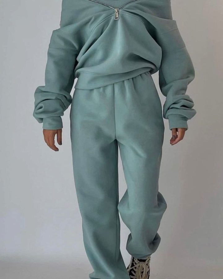 Adeline | Women's Oversized Half-Zip Cropped Jogger Two-Piece Set