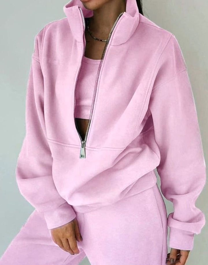 Adeline | Women's Oversized Half-Zip Cropped Jogger Two-Piece Set