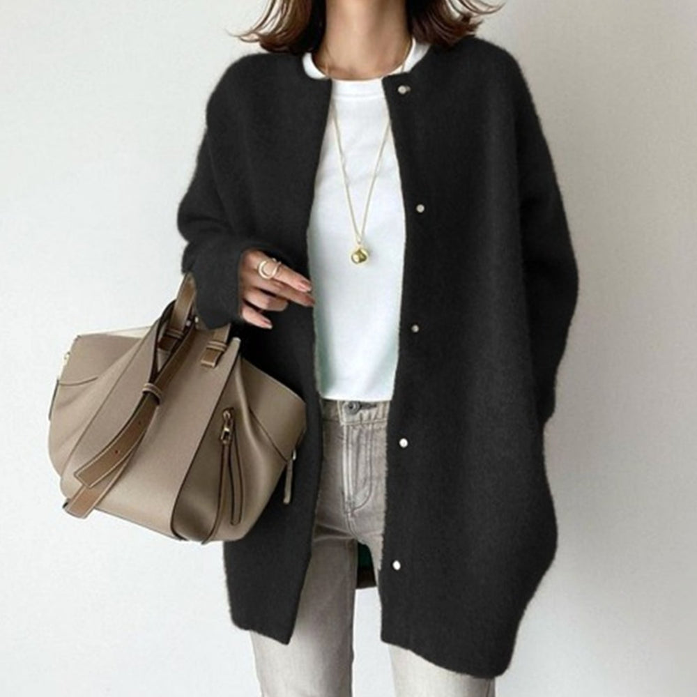 Adrienne | Women's Oversized Button-Down Fluffy Knit Winter Cardigan