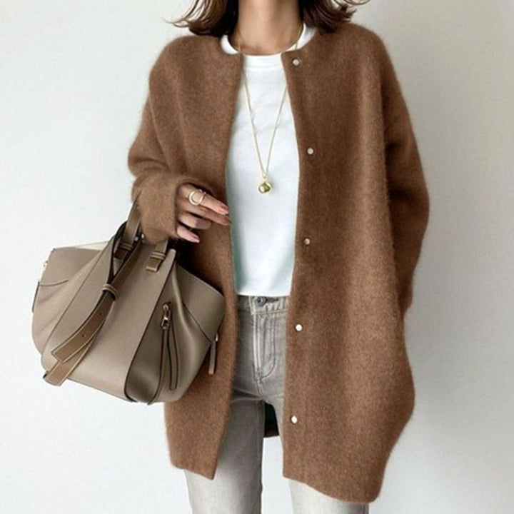 Adrienne | Women's Oversized Button-Down Fluffy Knit Winter Cardigan