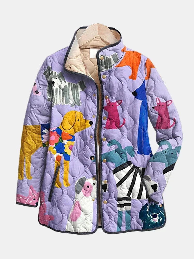 Women’s Jacket | Casual Quilted Dog Print