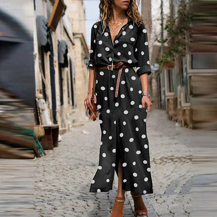 Women's Shirt Dress | Polka Dot Maxi