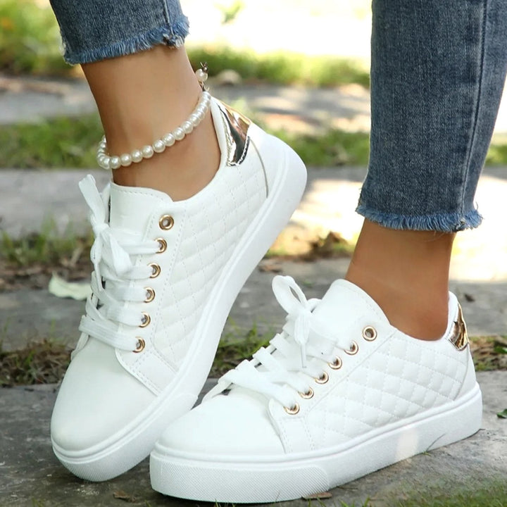 Alice | Women's Quilted Lace-Up Gold-Detail Orthopedic Shoes Sneakers
