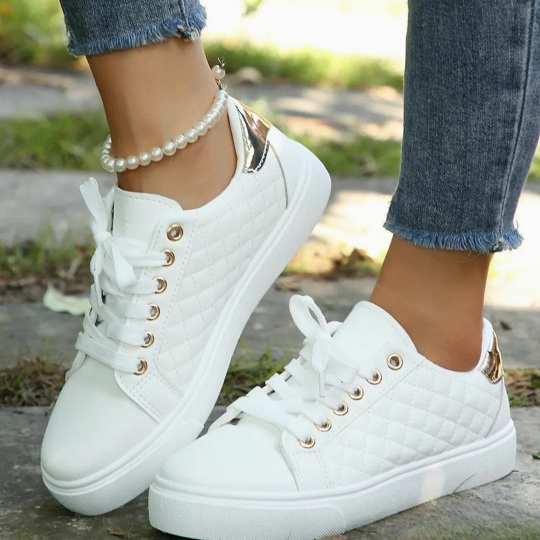 Alice | Women's Quilted Lace-Up Gold-Detail Orthopedic Shoes Sneakers