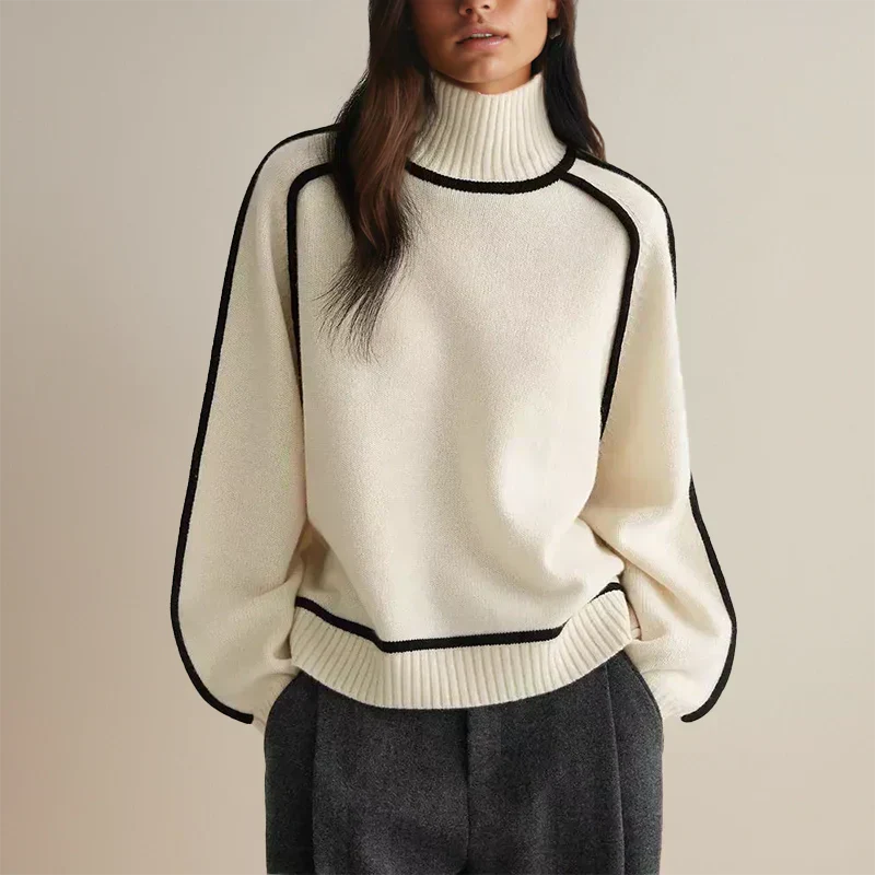 Women’s Sweater | High Neck Contrast Trim