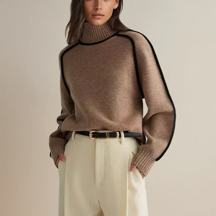 Women’s Sweater | High Neck Contrast Trim