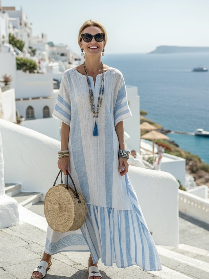 Women's Maxi Sundress | Striped Short Sleeve