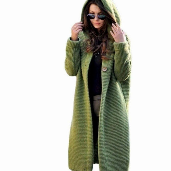 Andrea | Women's Hooded Open-Front Ribbed Knit Maxi Cardigan