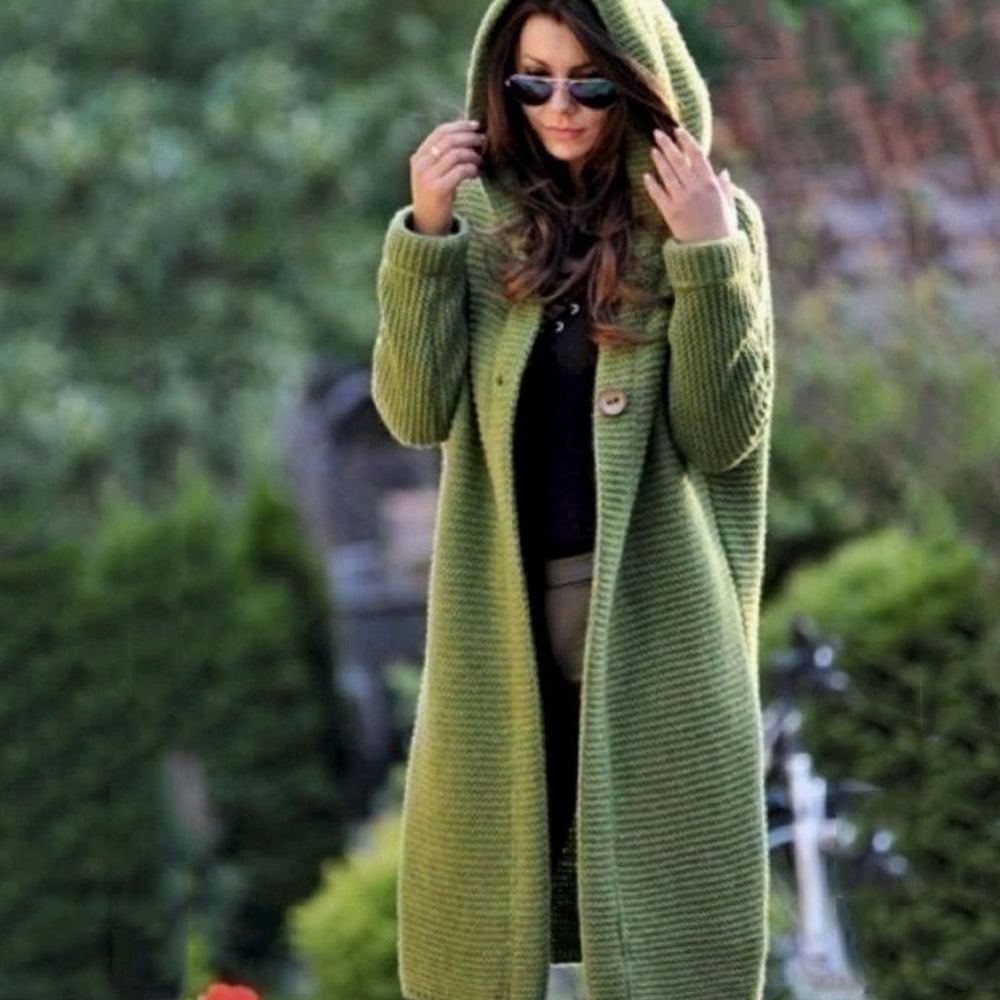 Andrea | Women's Hooded Open-Front Ribbed Knit Maxi Cardigan