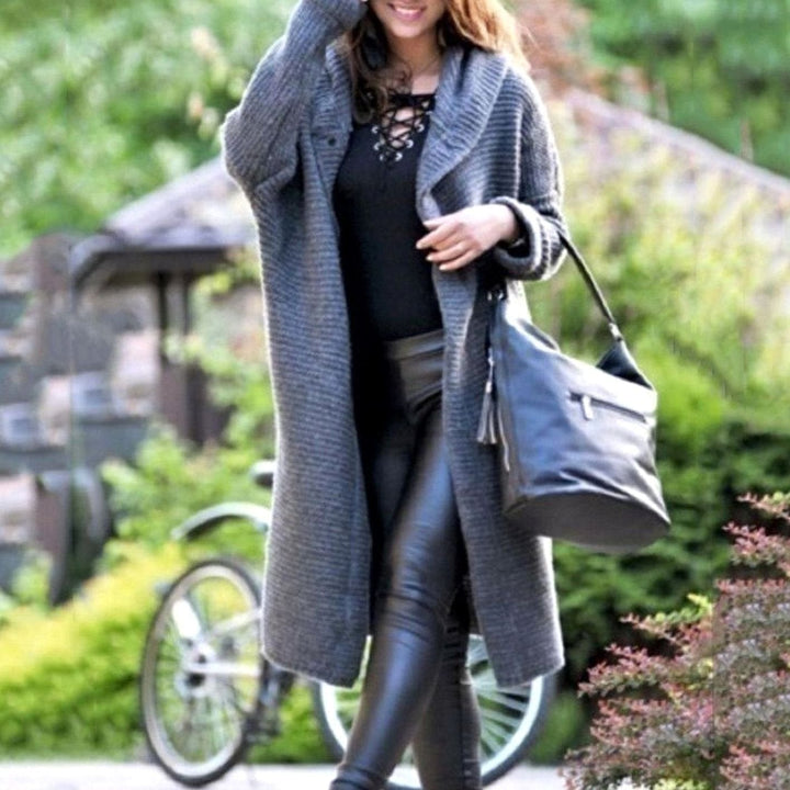 Andrea | Women's Hooded Open-Front Ribbed Knit Maxi Cardigan