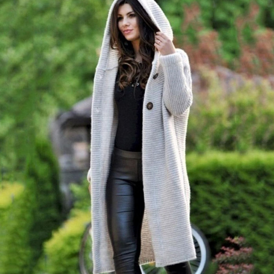 Andrea | Women's Hooded Open-Front Ribbed Knit Maxi Cardigan