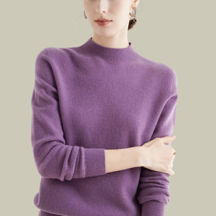 Anna | Women's Merino Wool Sweaters Mock Neck Relaxed Fit Knit Jumper