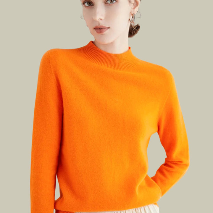 Anna | Women's Merino Wool Sweaters Mock Neck Relaxed Fit Knit Jumper