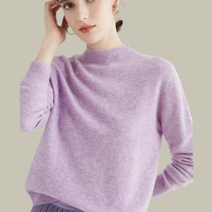 Anna | Women's Merino Wool Sweaters Mock Neck Relaxed Fit Knit Jumper