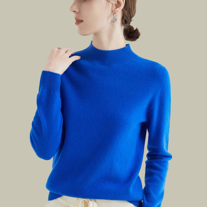 Anna | Women's Merino Wool Sweaters Mock Neck Relaxed Fit Knit Jumper