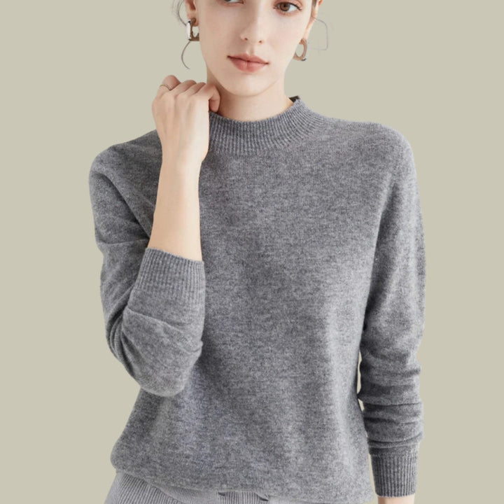 Anna | Women's Merino Wool Sweaters Mock Neck Relaxed Fit Knit Jumper