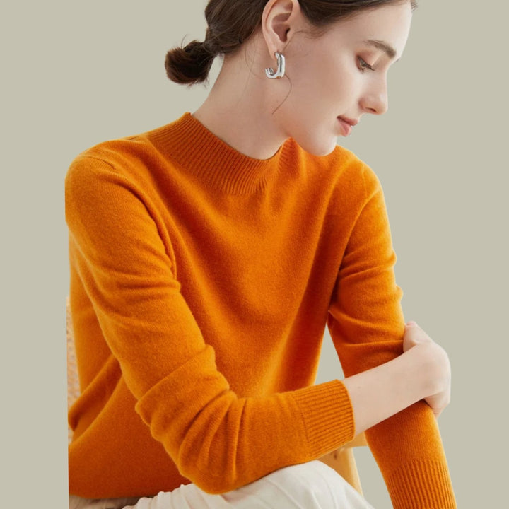 Anna | Women's Merino Wool Sweaters Mock Neck Relaxed Fit Knit Jumper