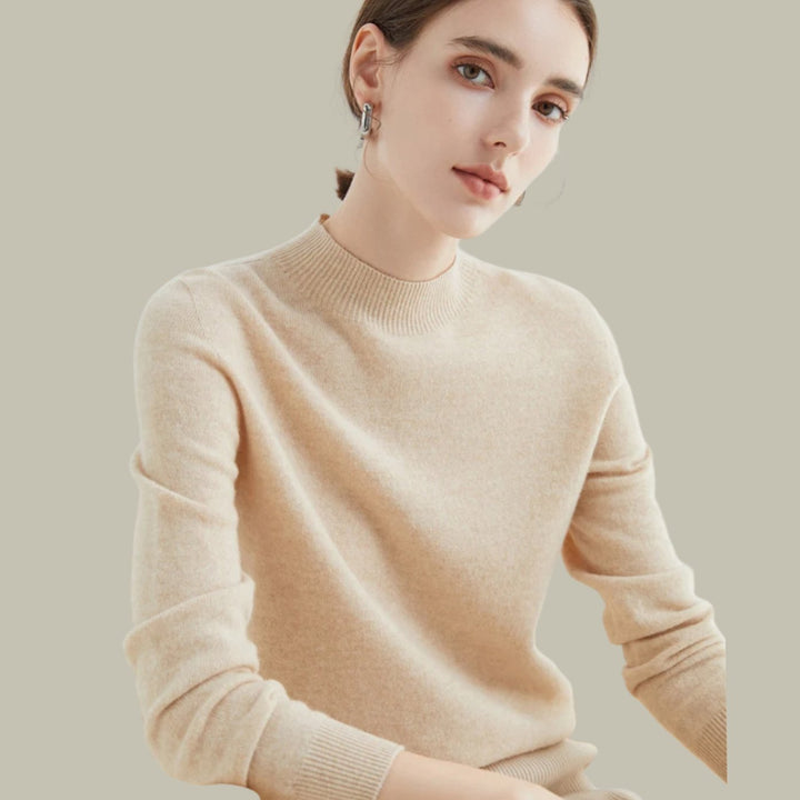 Anna | Women's Merino Wool Sweaters Mock Neck Relaxed Fit Knit Jumper