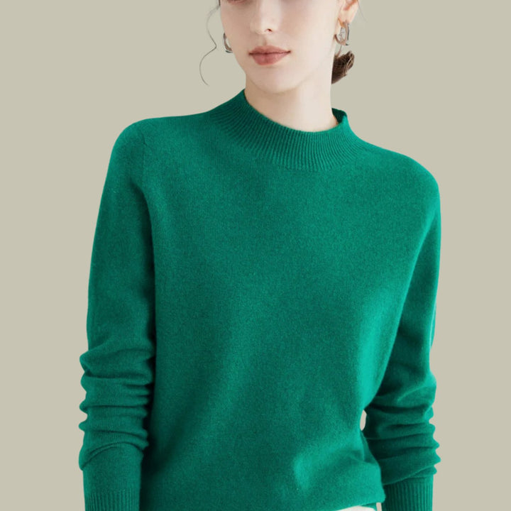 Anna | Women's Merino Wool Sweaters Mock Neck Relaxed Fit Knit Jumper