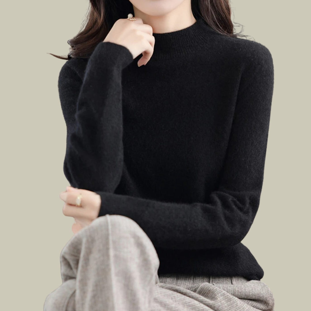 Anna | Women's Merino Wool Sweaters Mock Neck Relaxed Fit Knit Jumper