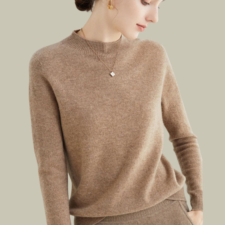 Anna | Women's Merino Wool Sweaters Mock Neck Relaxed Fit Knit Jumper