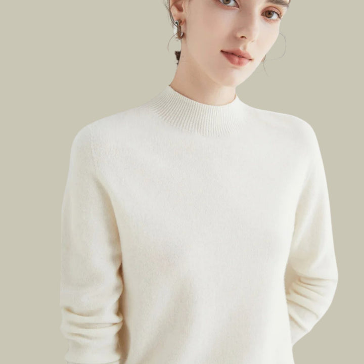 Anna | Women's Merino Wool Sweaters Mock Neck Relaxed Fit Knit Jumper