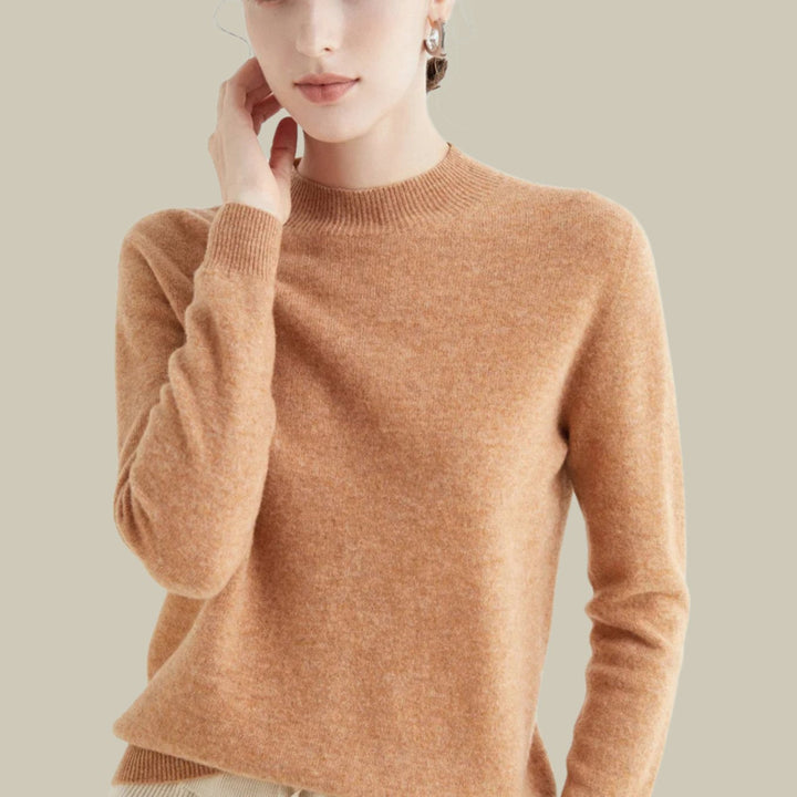 Anna | Women's Merino Wool Sweaters Mock Neck Relaxed Fit Knit Jumper