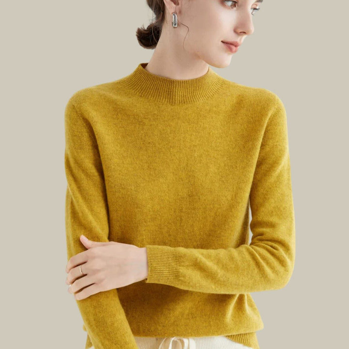 Anna | Women's Merino Wool Sweaters Mock Neck Relaxed Fit Knit Jumper