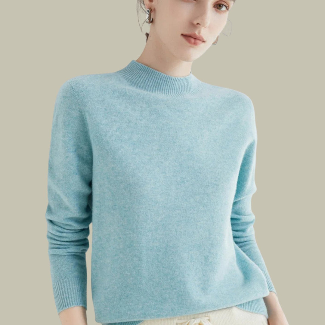 Anna | Women's Merino Wool Sweaters Mock Neck Relaxed Fit Knit Jumper