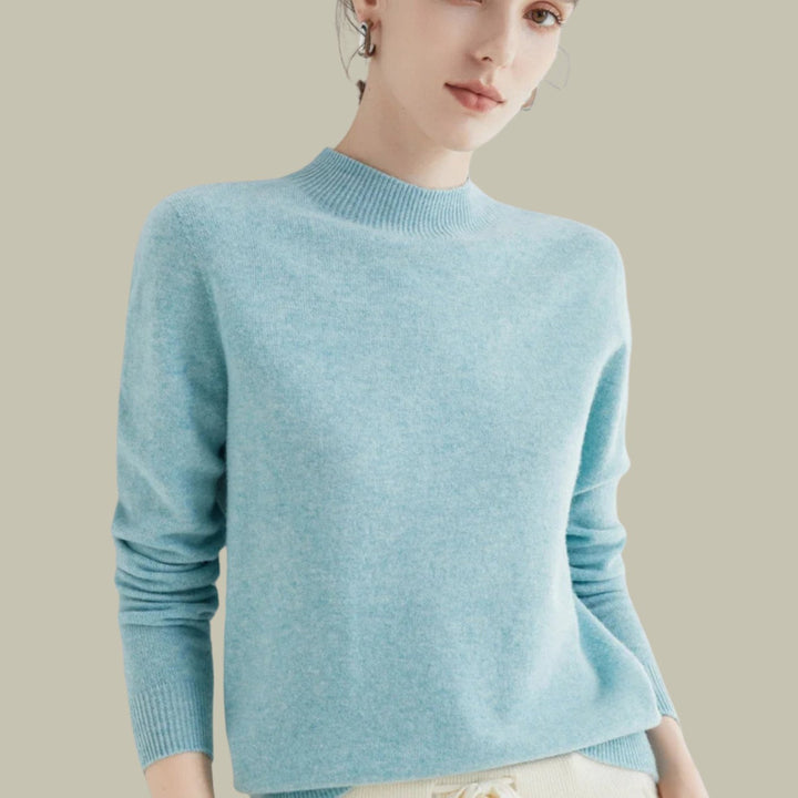 Anna | Women's Merino Wool Sweaters Mock Neck Relaxed Fit Knit Jumper