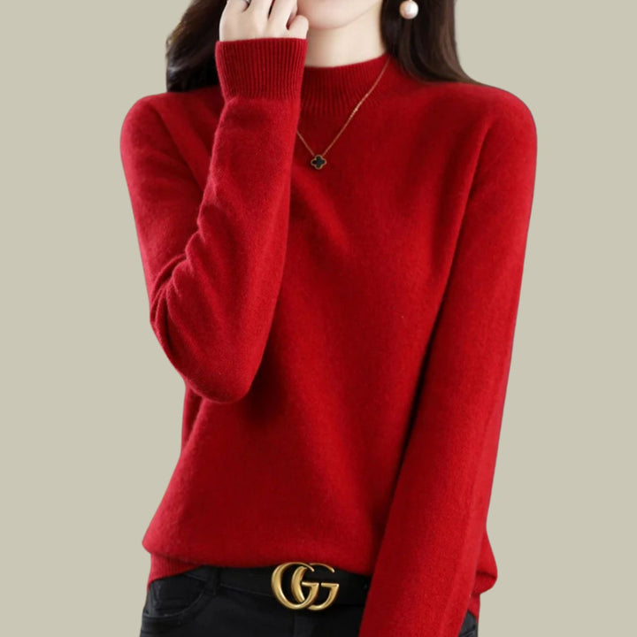 Anna | Women's Merino Wool Sweaters Mock Neck Relaxed Fit Knit Jumper