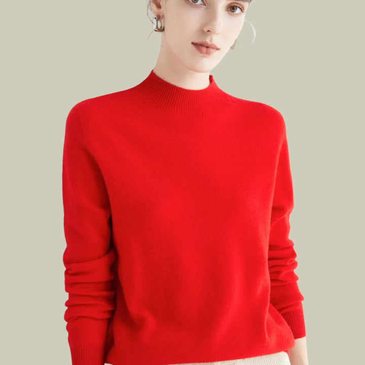 Anna | Women's Merino Wool Sweaters Mock Neck Relaxed Fit Knit Jumper