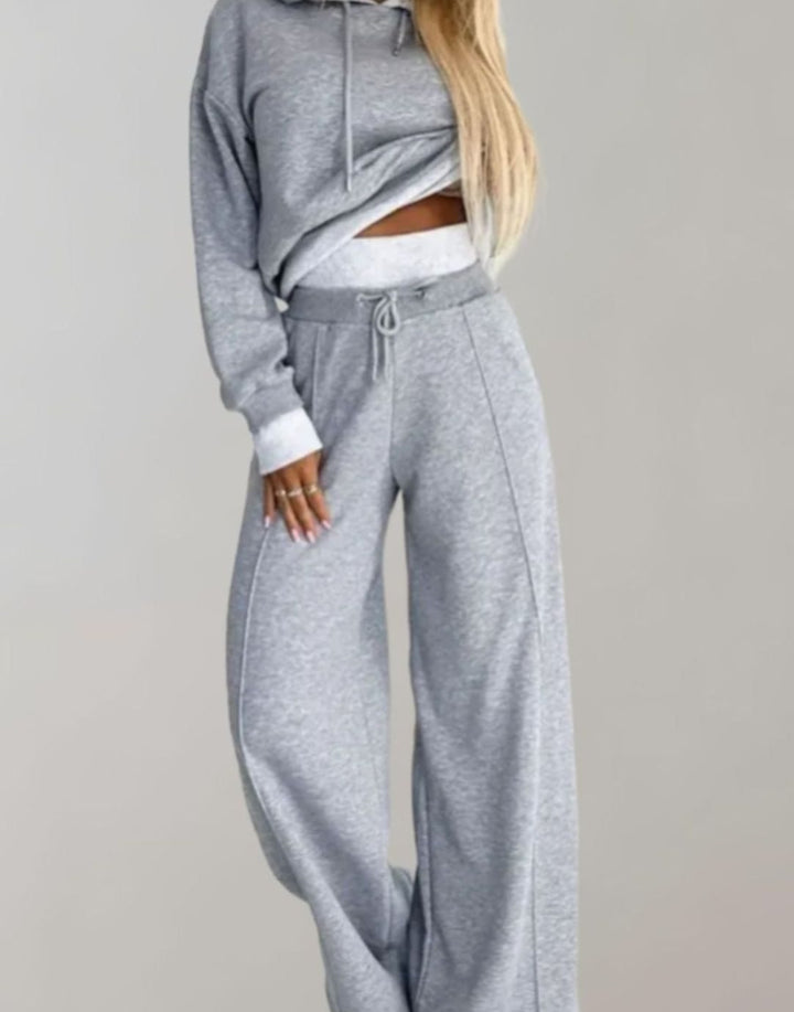 Annabelle | Women's Two-Piece Cropped Hoodie Wide-Leg Tracksuit Pants Set