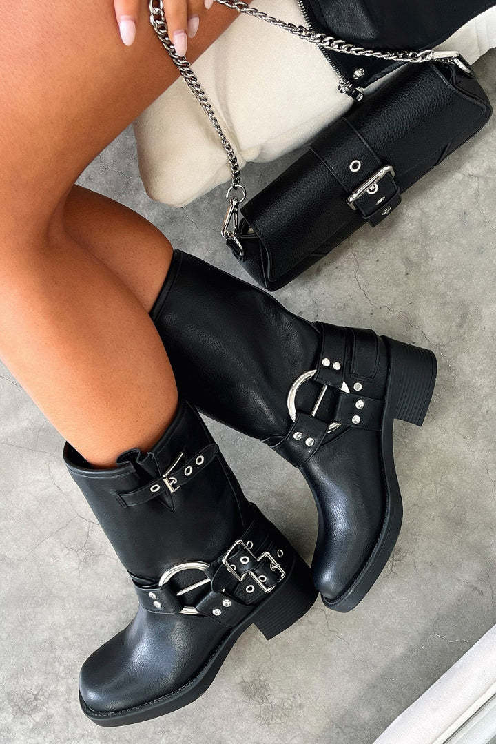 Boots For Women | Ankle Block Heel With Buckle Straps