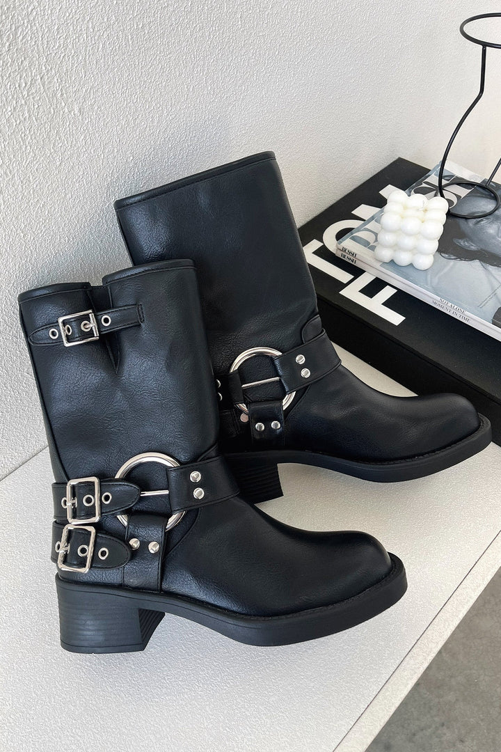 Boots For Women | Ankle Block Heel With Buckle Straps