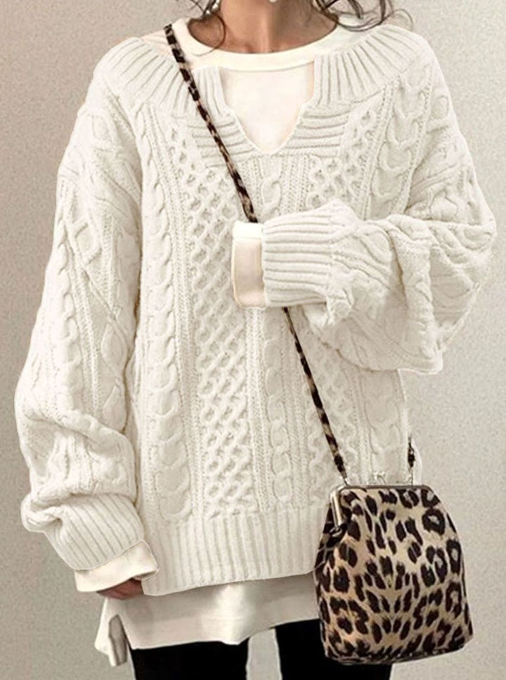 Audrey | Women's Oversized Cable Knit Sweater V-Neck Pullover