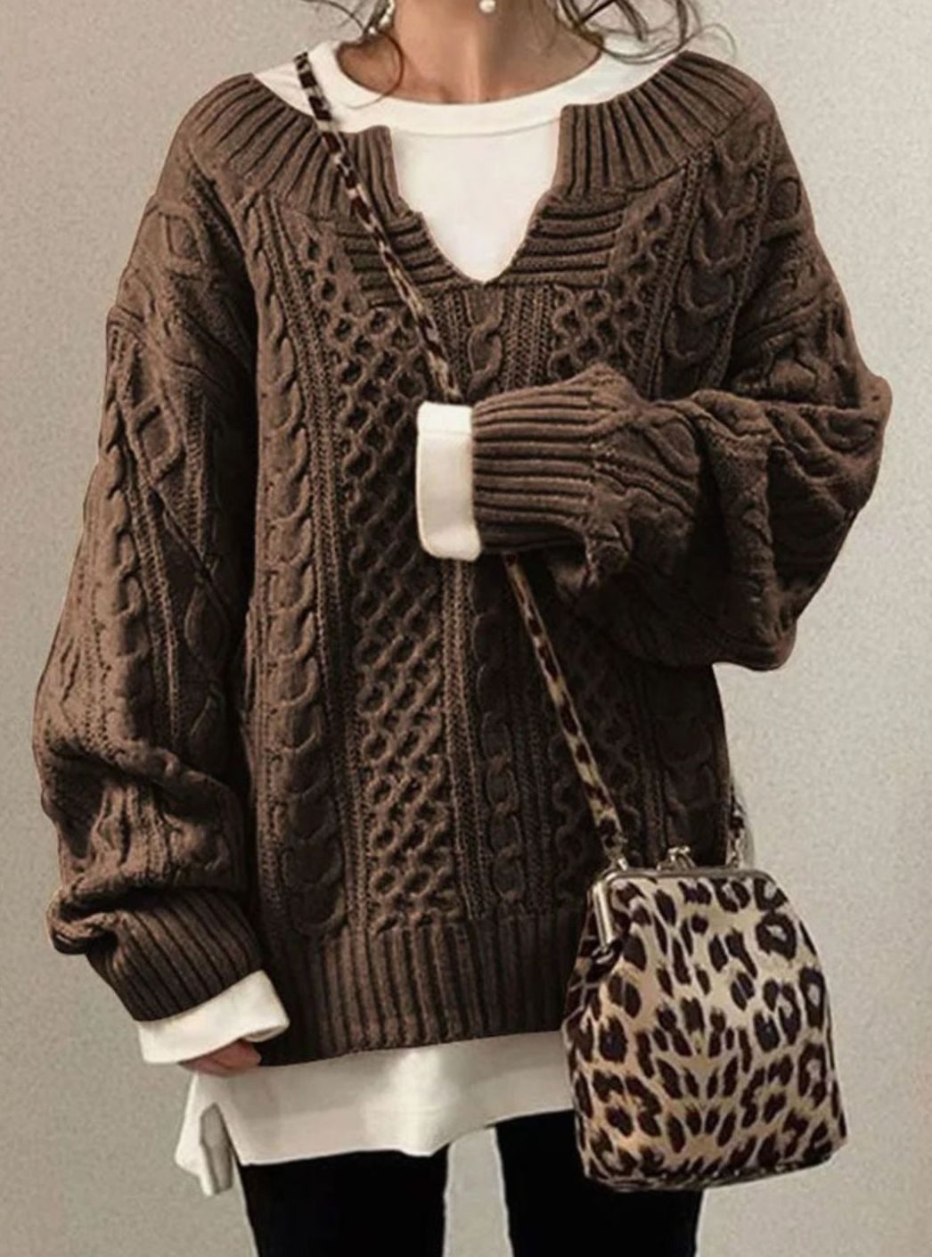 Audrey | Women's Oversized Cable Knit Sweater V-Neck Pullover