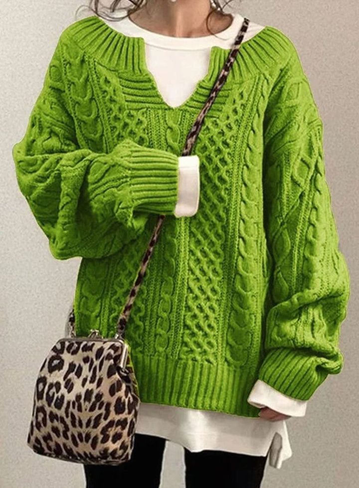 Audrey | Women's Oversized Cable Knit Sweater V-Neck Pullover