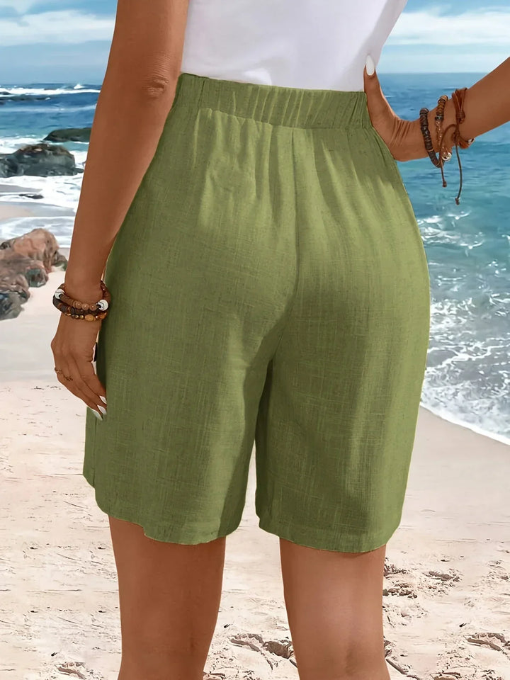 Women's Shorts  | High Waist Button Accent