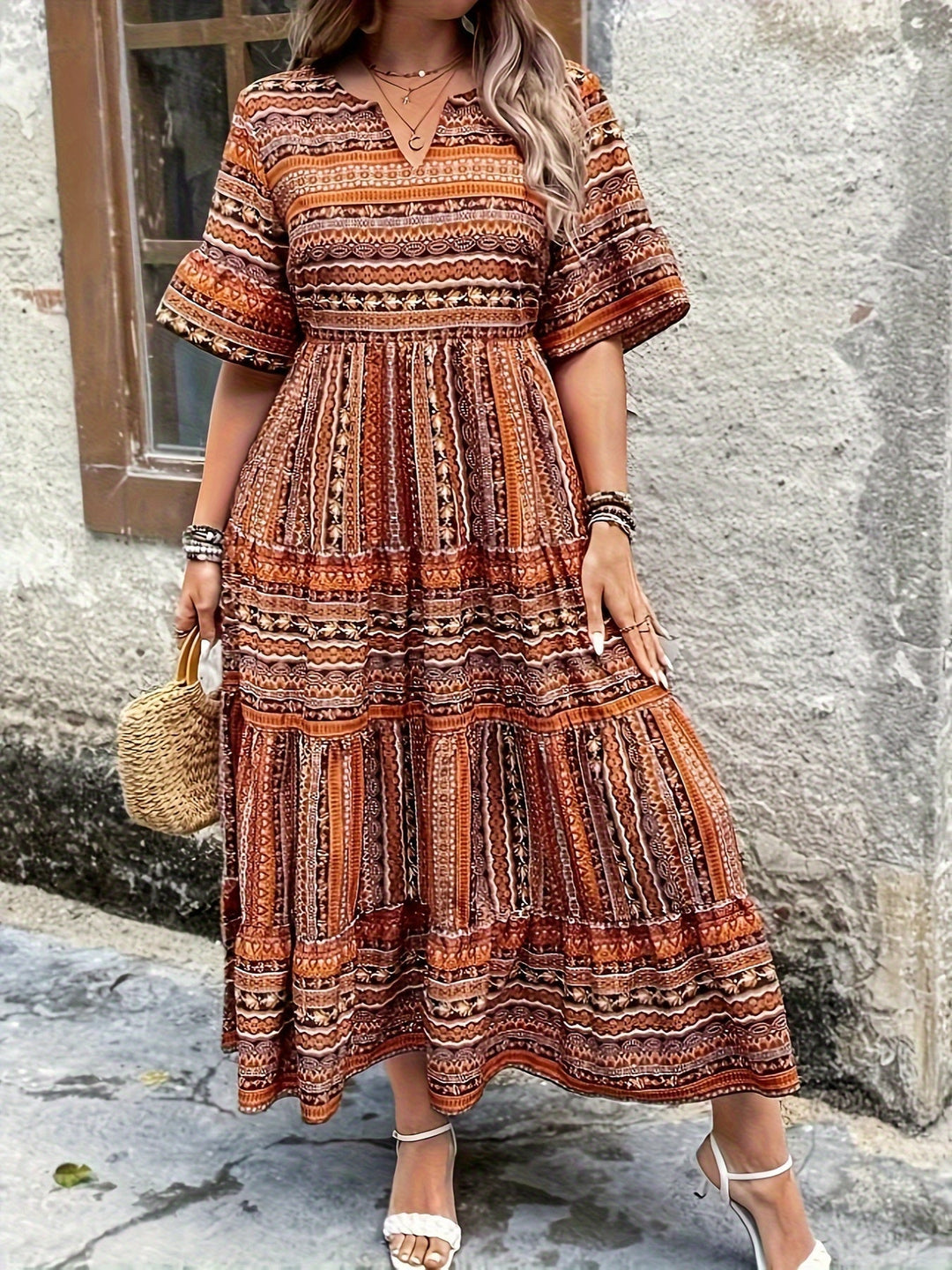 Women's Boho Midi Dress | Flowy Printed