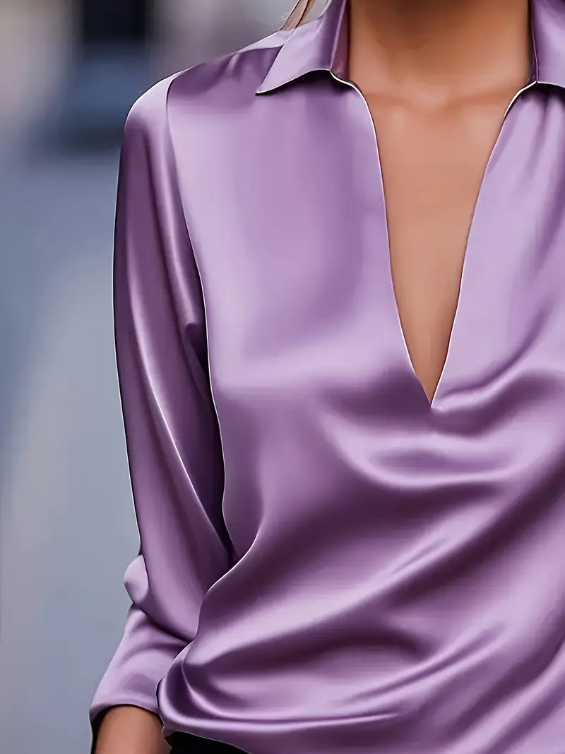 Women’s Blouse | Long Sleeve Collared V-Neck