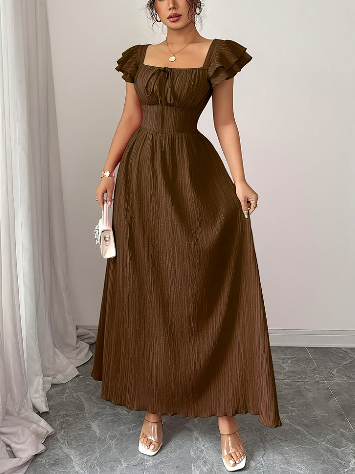 Women's Brown Maxi Dress | A-Line Square Neck