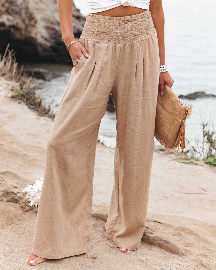 Women's Beach Pants | Wide Leg Elastic Waist
