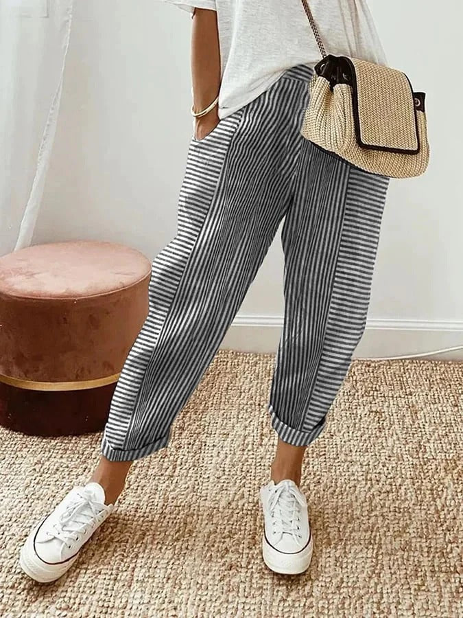 Women's Pants | Stripe Pattern Pocket