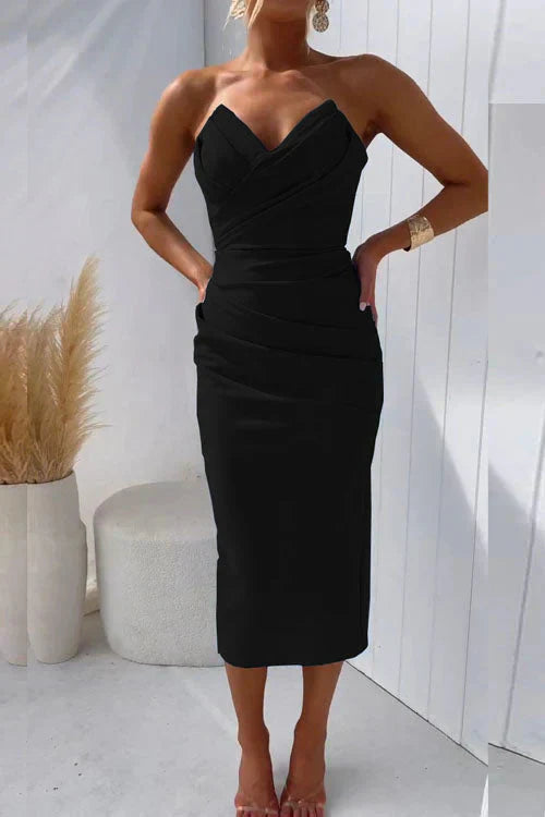 Women's Cocktail Midi Dress | Strapless Bodycon