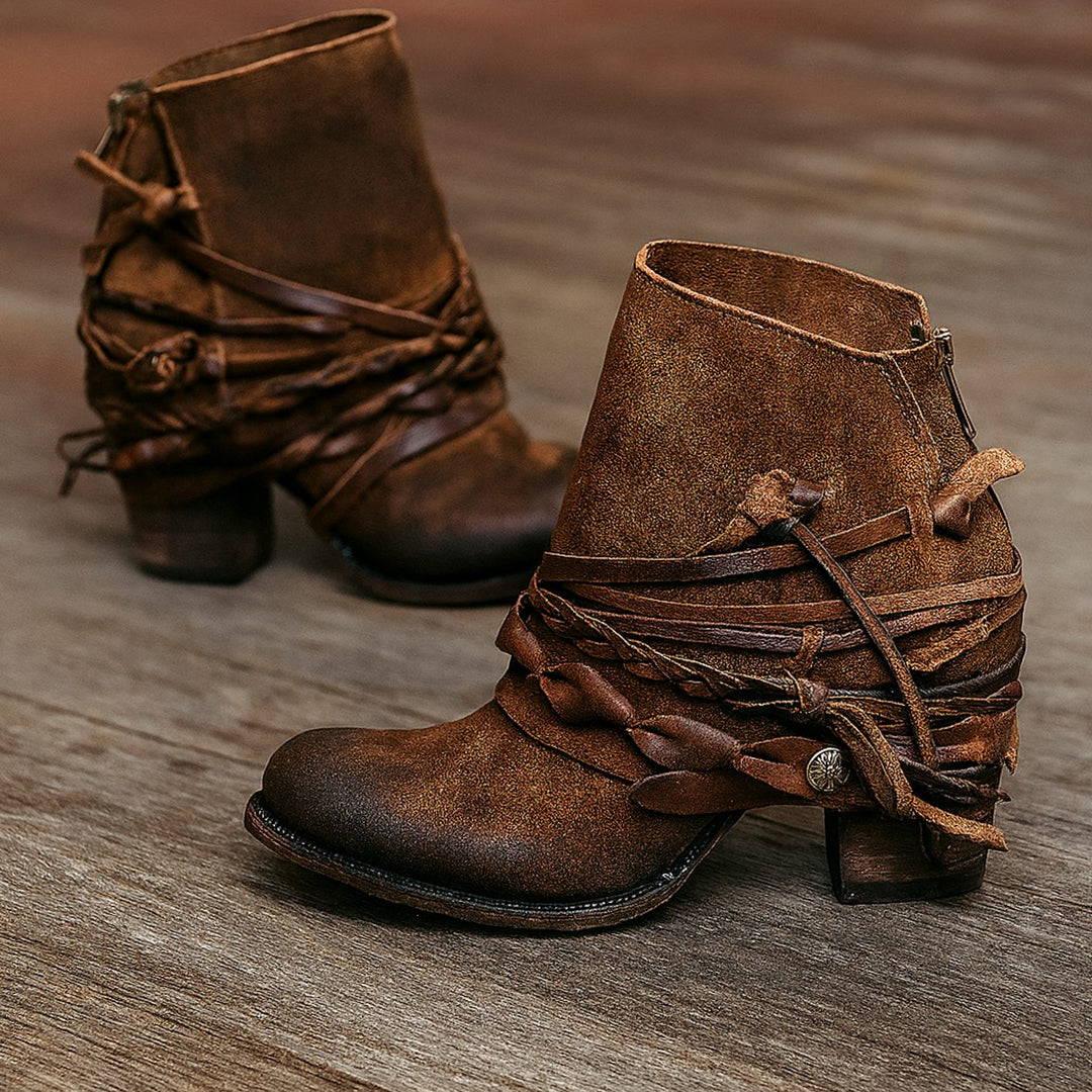 Blair | Women's Boho Western Wrap-Strap Block-Heel Ankle Boots