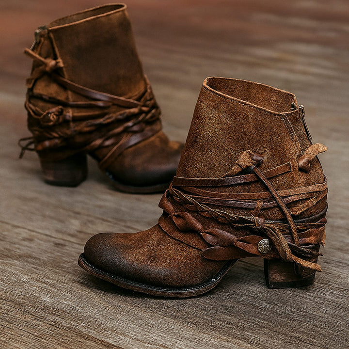 Blair | Women's Boho Western Wrap-Strap Block-Heel Ankle Boots