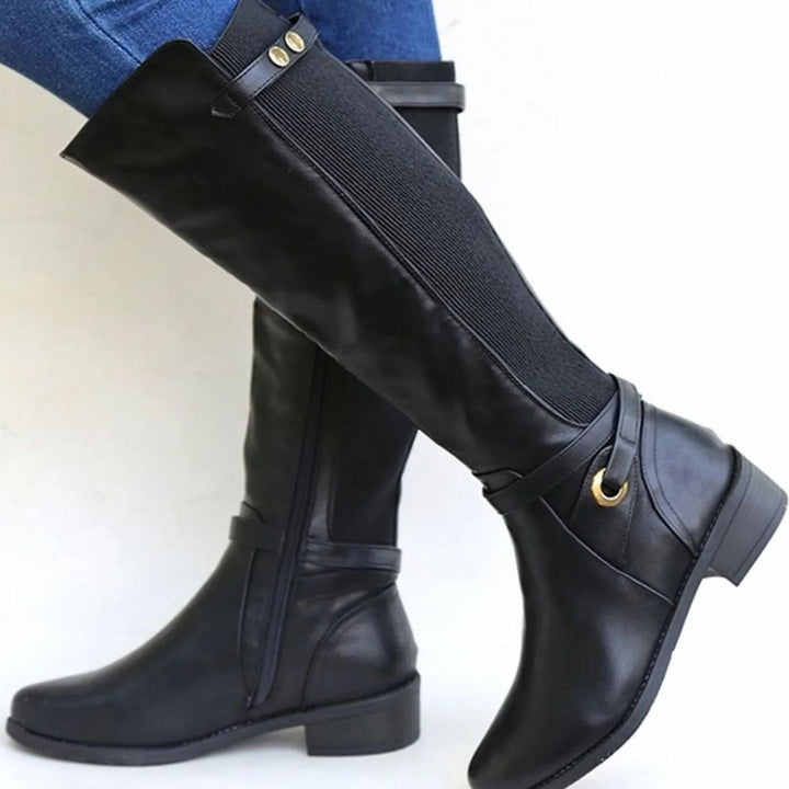 Brooklyn | Women's Orthopedic Knee-High Leather Boots Block Heel Elastic Panel
